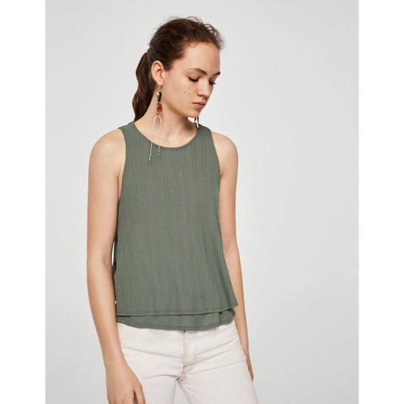 Mango Tops - NWT Mango olive green solid layered A-line top